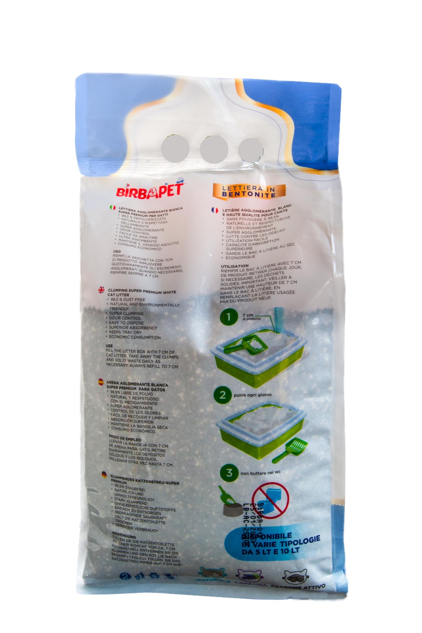 BIRBAPET - Lettiera per gatti, Bentonite Sabbia Bianca Qualità Premium, Clumping White, fine, con varie fragranze con varie fragranze 5L (Lavanda)