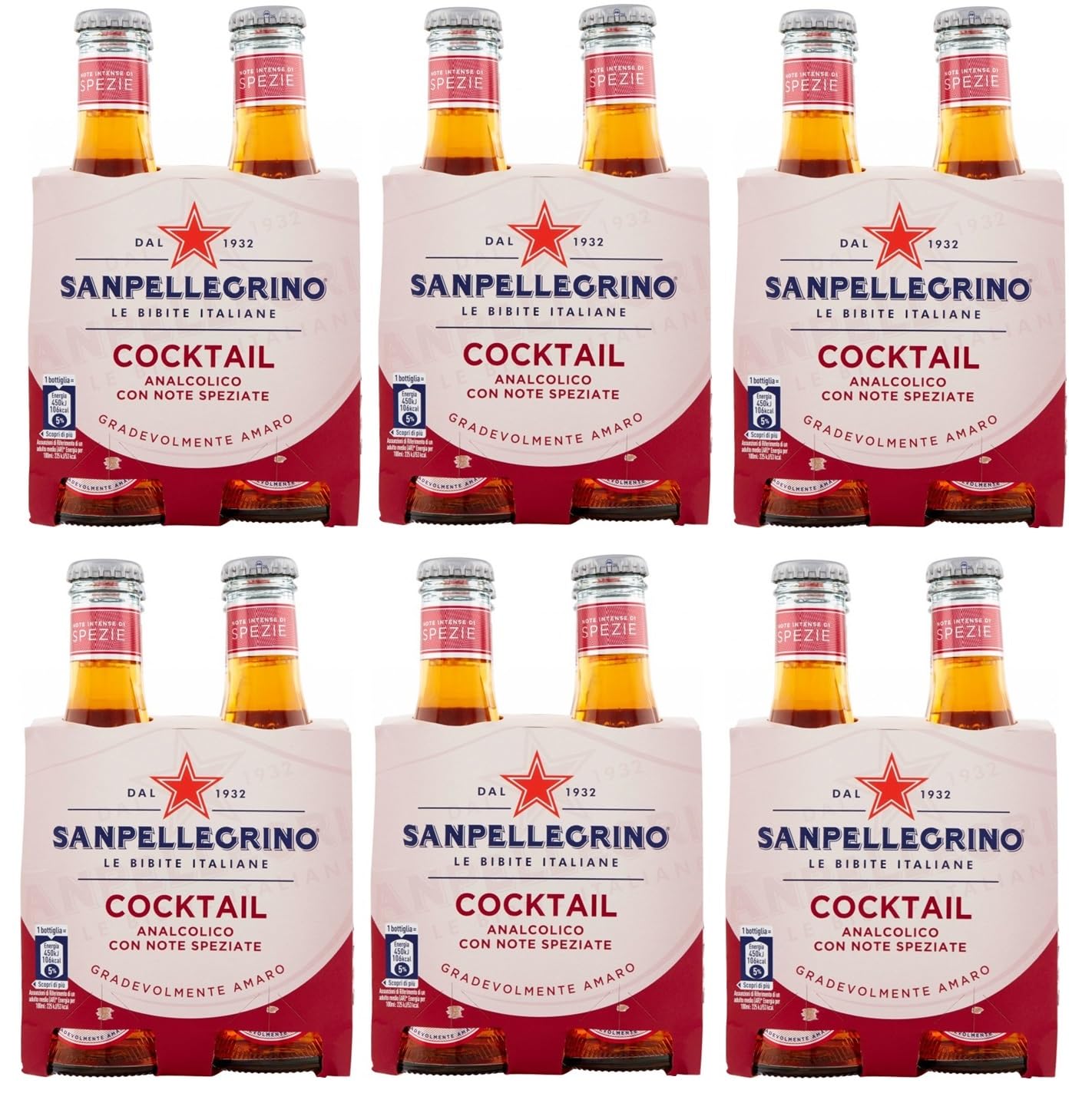 Confezione da 48 confezioni di test San Pellegrino cocktail bibite analcoliche + Tonica Rovere bevanda analcolica 20 cl bottiglia di vetro usa e getta