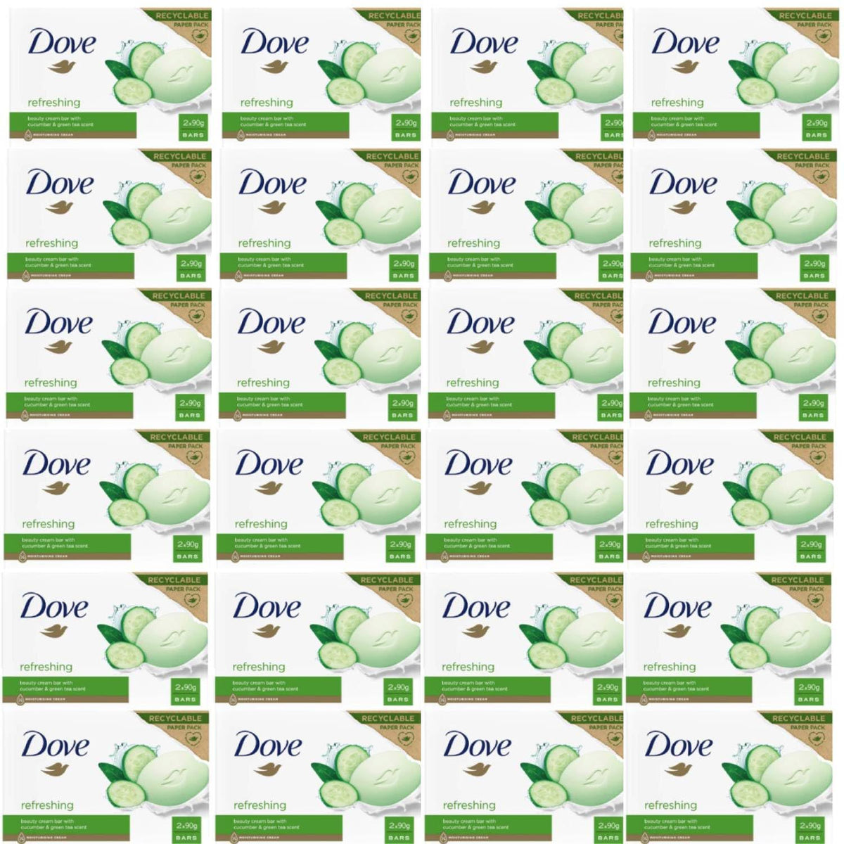 Dove Beauty Cream Bar Cetriolo E Tè Verde Saponetta Solida Rinfrescante 2X90 Gr 24 Unità