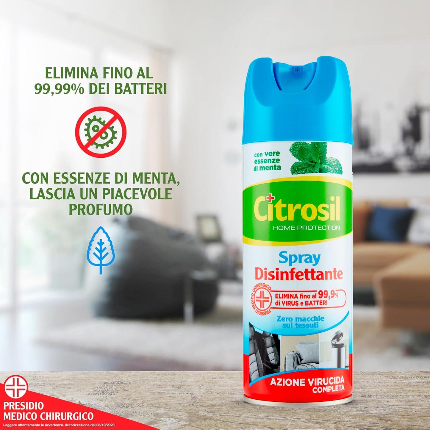Citrosil Home Protection, Spray Igienizzante con Vere Essenze di Menta, Rimuove Germi e Batteri, Zero Macchie sui Tessuti, Elimina i Cattivi Odori, 300 ml x 4 Pezzi