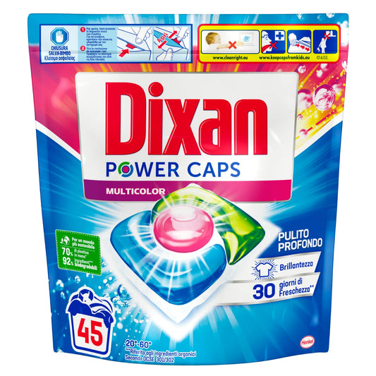 Dixan Power Caps Multicolor Detersivo in Capsule Pre-dosato per Lavatrice Pulito Profondo - Confezione da 45 Capsule, 1 item, 722.0 grams