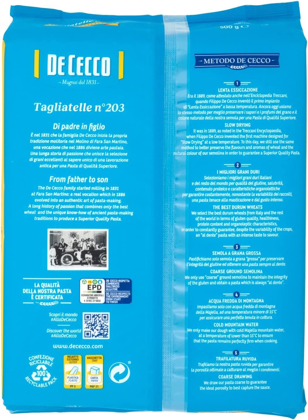 10 Pasta De Cecco 100% Italiano Tagliatelle n 203 pasta 500 g