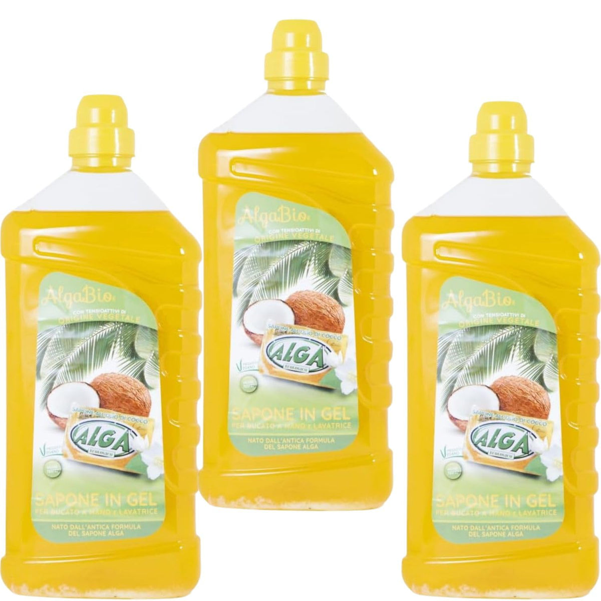 Alga Bio Sapone in Gel detersivo concentrato per bucato a mano e lavatrice - ecologico, biodegradabile, natuale - box risparmio 3 pezzi da 1250 ML