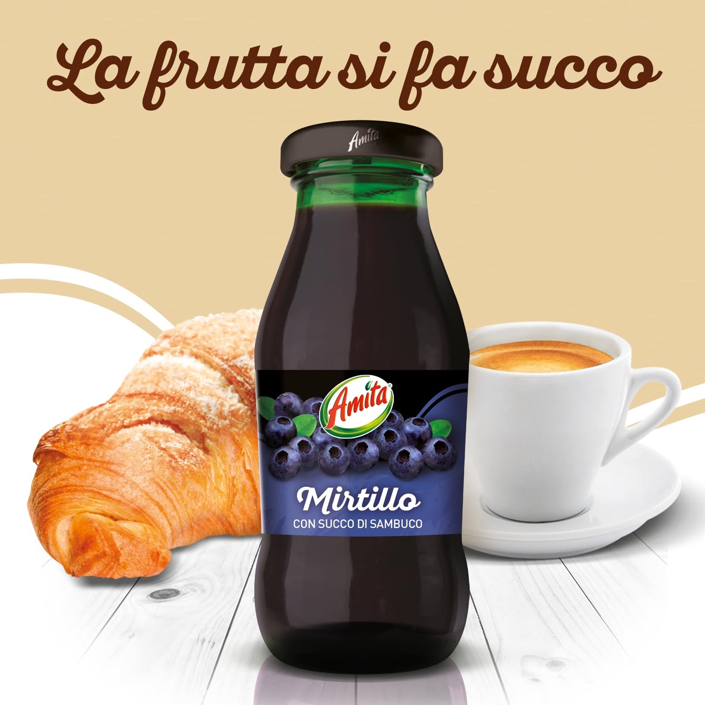 Amita Mirtillo, Bevanda Rinfrescante a Base di Mirtillo (24%) e Succo di Sambuco (9%), Gusto Autentico e Fresco, con almeno il 40% di Frutta - Confezione da 24 Bottiglie di Vetro