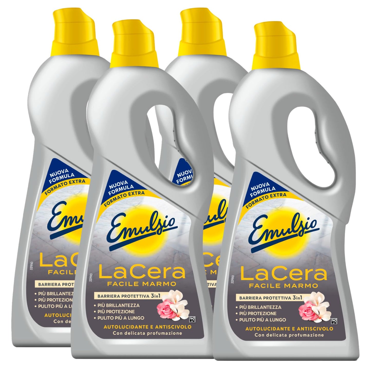 Emulsio La Cera Facile Marmo Autolucidante per Pavimenti Formula Professionale Barriera 3in1 Protezione Brillantezza e Pulizia - 4 Flaconi da 725ml ognuno
