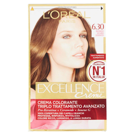 L'Oréal Paris Excellence Crema Colorante Triplo Trattamento Avanzato, 6.3 Biondo Scuro Dorato