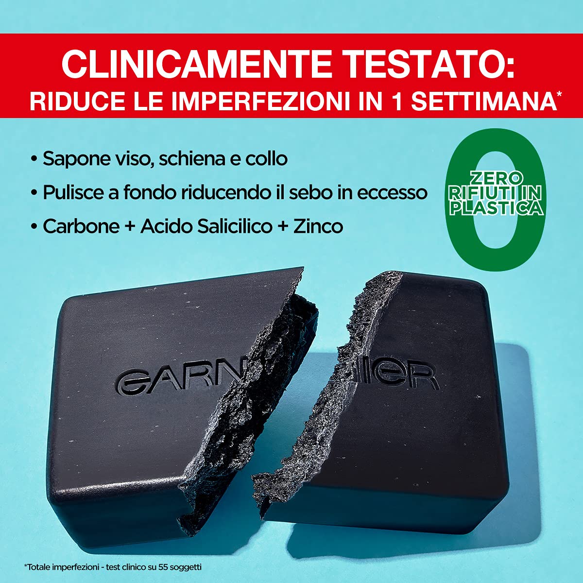 Garnier PureActive Sapone viso e corpo al carbone, Anti-imperfezioni, Formula vegana con 98% di ingredienti naturali, 100 g
