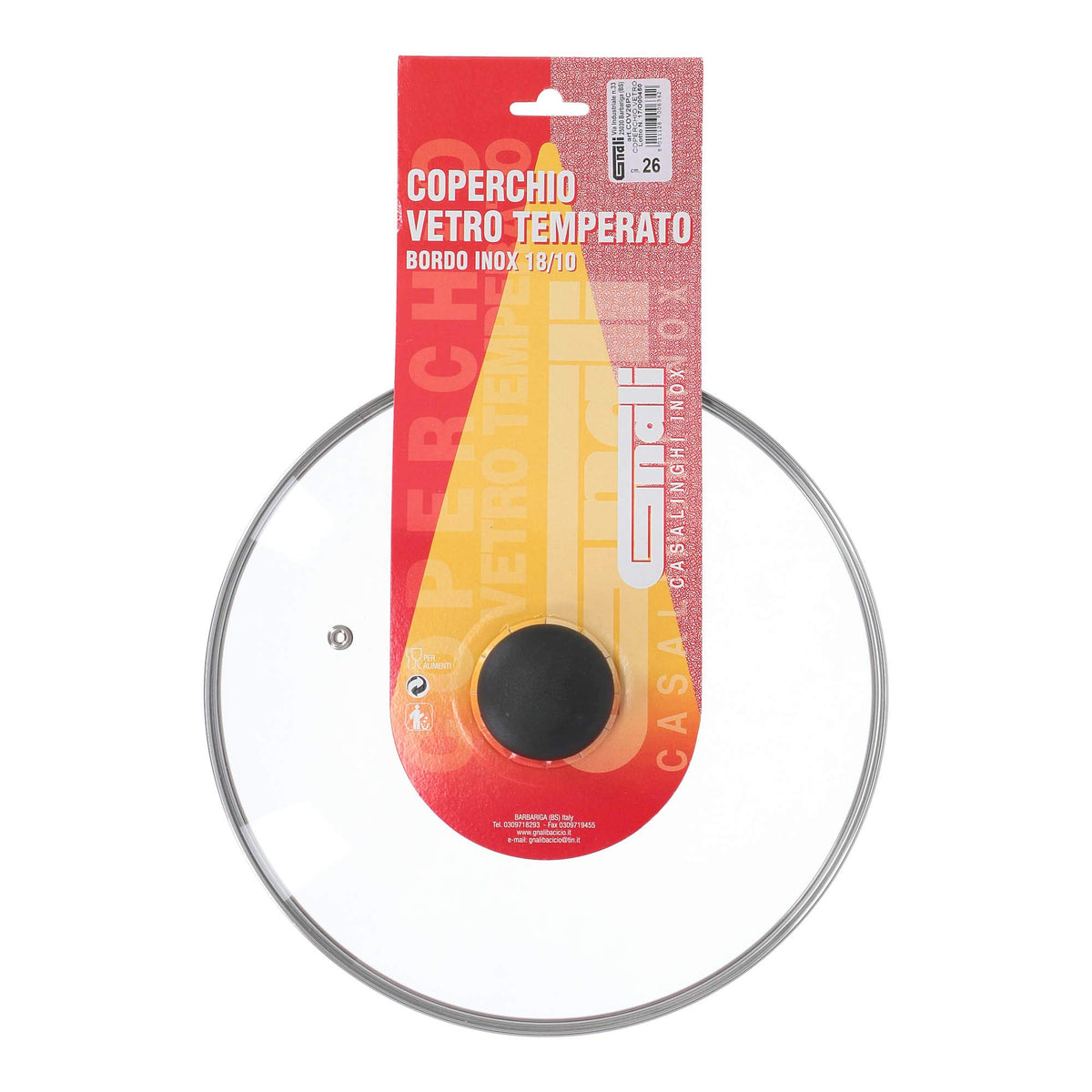 Coperchio in vetro temperato con pomolo per pentole casseruole con diam 26 Cm
