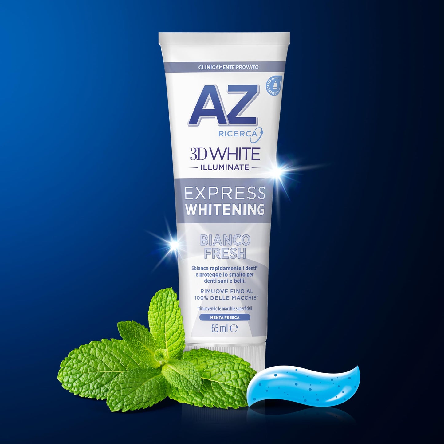 AZ Ricerca DENTIFRICIO 3D White Illuminate Express BIANCO FRESH, SBIANCA Rapidamente, RIMUOVE Fino al 100% delle MACCHIE Superficiali, Confezione da 6 Dentrifrici (6x50ml), Gusto MENTA FRESCA