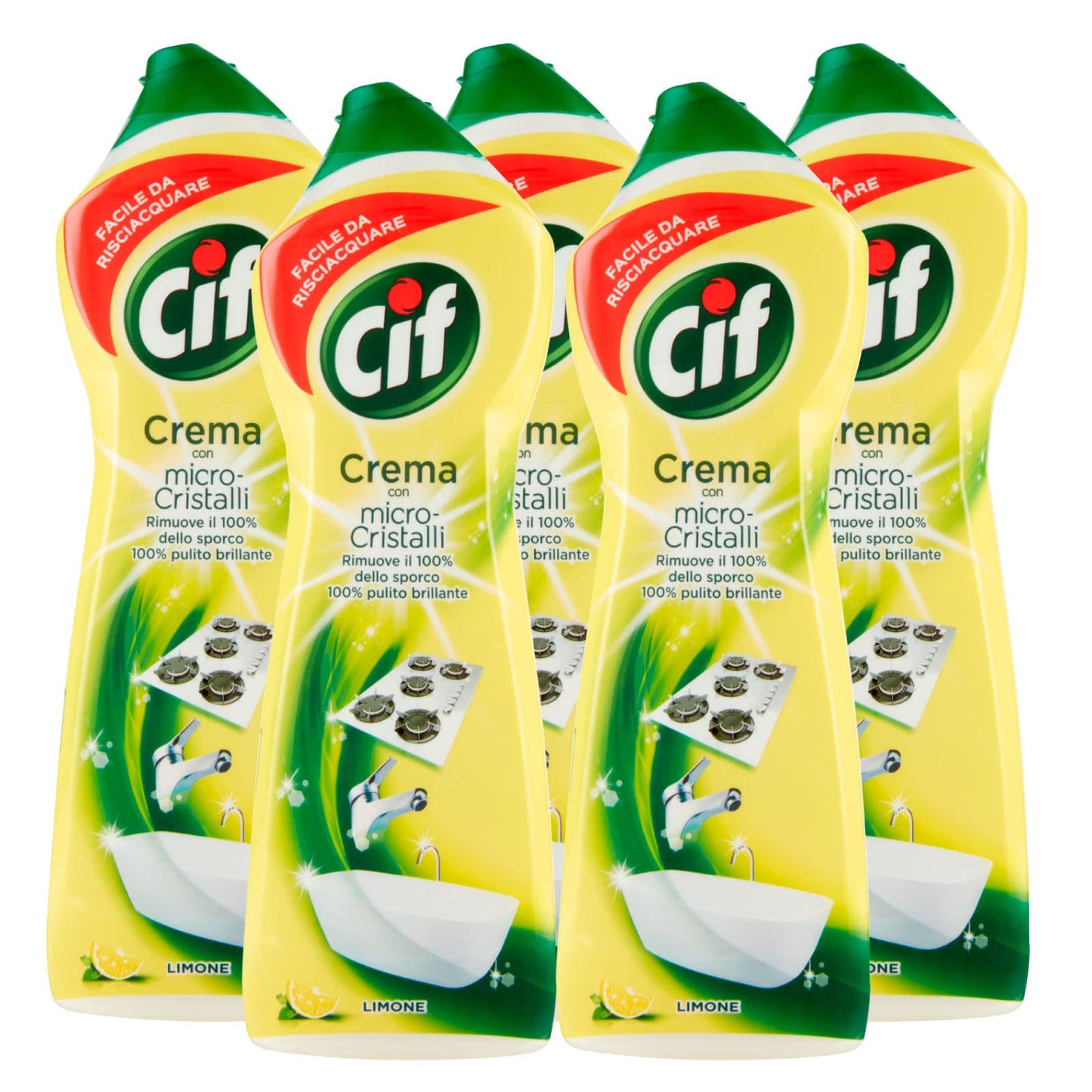 5x Cif Detergente in Crema Multisuperficie con Micro-Cristalli al Profumo di Limone 100% Pulito Brillante - 5 Flaconi da 750 ml