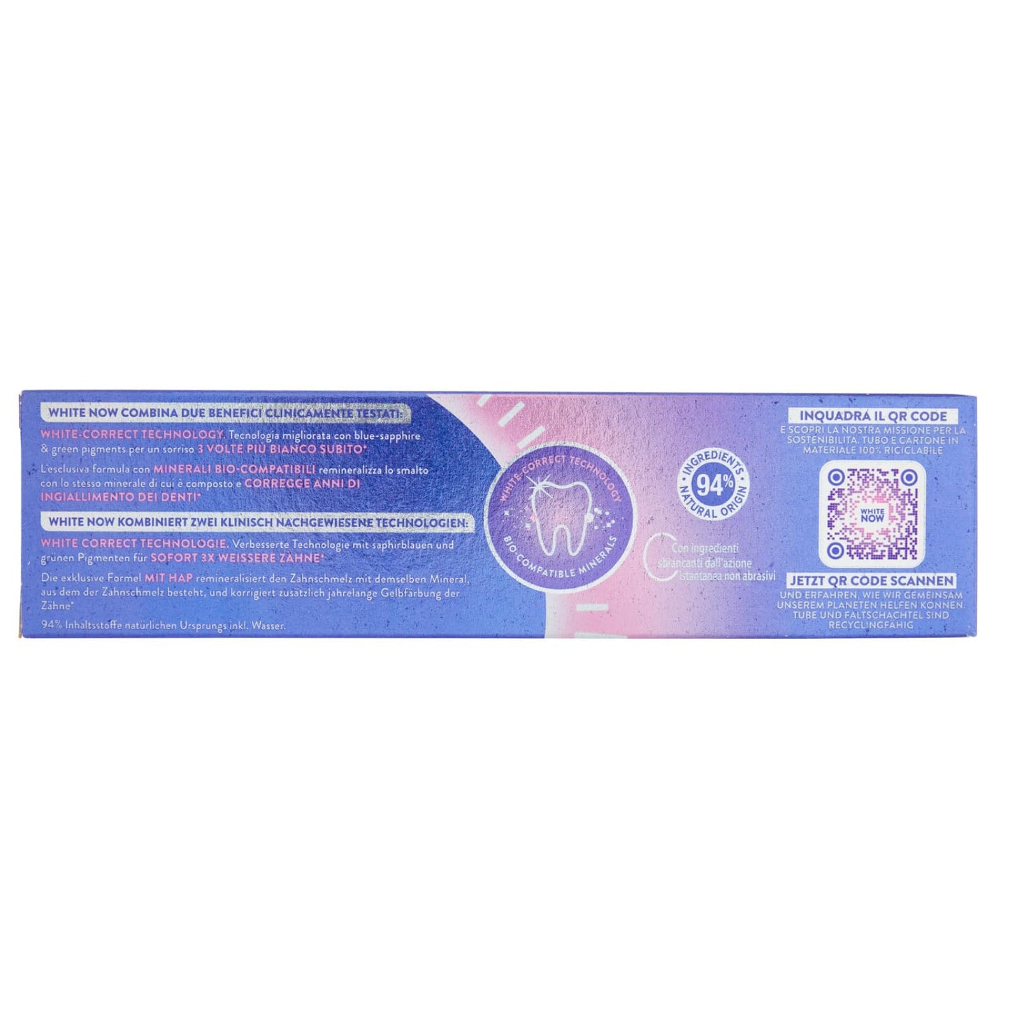 Mentadent White Now Revitalize Dentifricio Sbiancante Contro Ingiallimento Denti per Smalto Naturale Sbiancamento Temporaneo - 4 Flaconi da 75ml