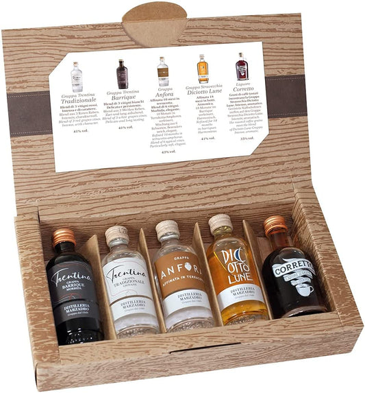 Marzadro idea regalo" 2 – Set degustazione Mignon"da 5bt x5 cl.+ invito per 5 persone in Distilleria