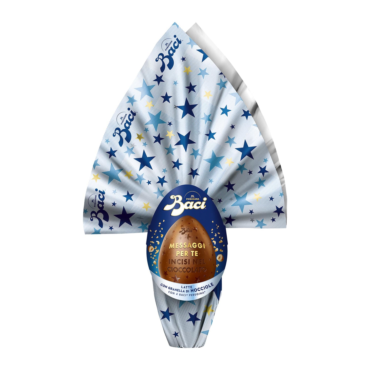 BACI PERUGINA Uovo di Pasqua 2025 Cioccolato al Latte Inciso con granella di Nocciole e 4 Cioccolatini 310g