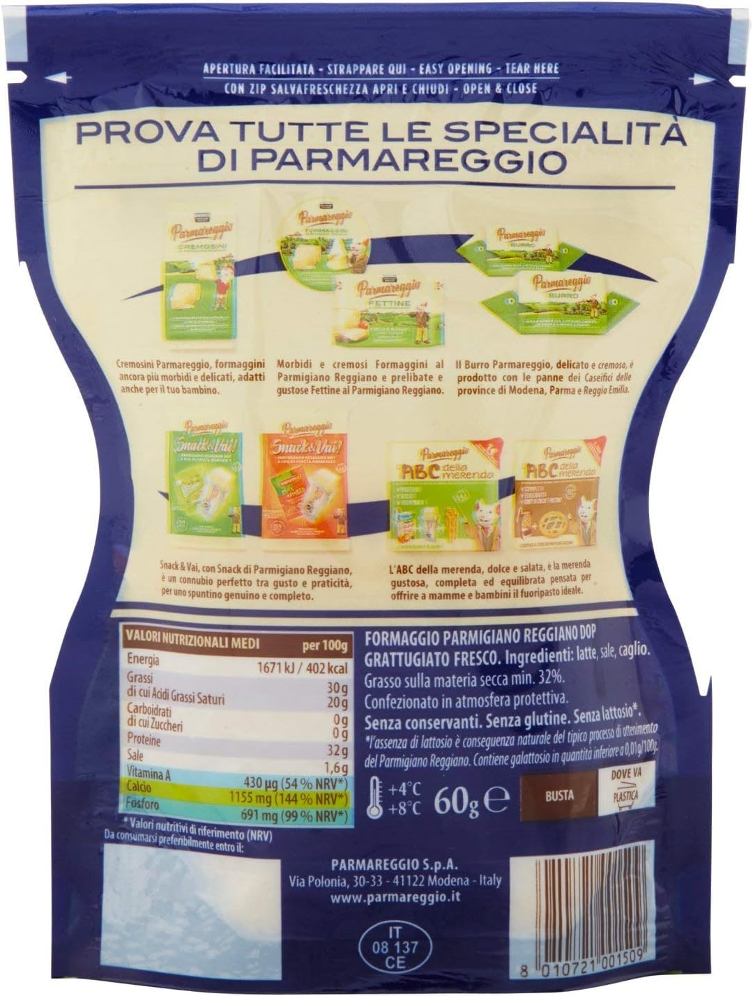 Parmareggio Parmigiano Reggiano DOP - Grattugiato fresco, 60 Gr.