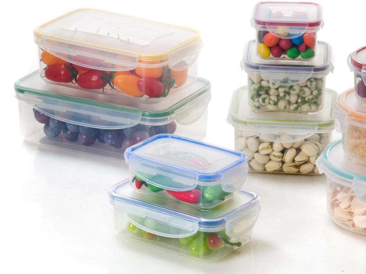 Ecoplast | Superlock Kit Contenitori Plastica con Coperchio, Contenitore Ermetico per Alimenti Rettangolare, Trasparente