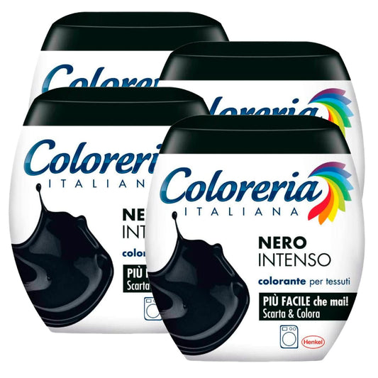 4x Coloreria Italiana Colorante per Tessuti in Lavatrice Colore Nero Intenso Formula Tutto in Uno - 4 Confezioni Monodose