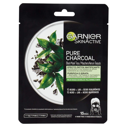 DC CASA Maschera Viso Idratante con Carbone Vegetale e Acido Ialuronico, in Tessuto Nero Pure Charcoal, per Pelli Normali o Miste