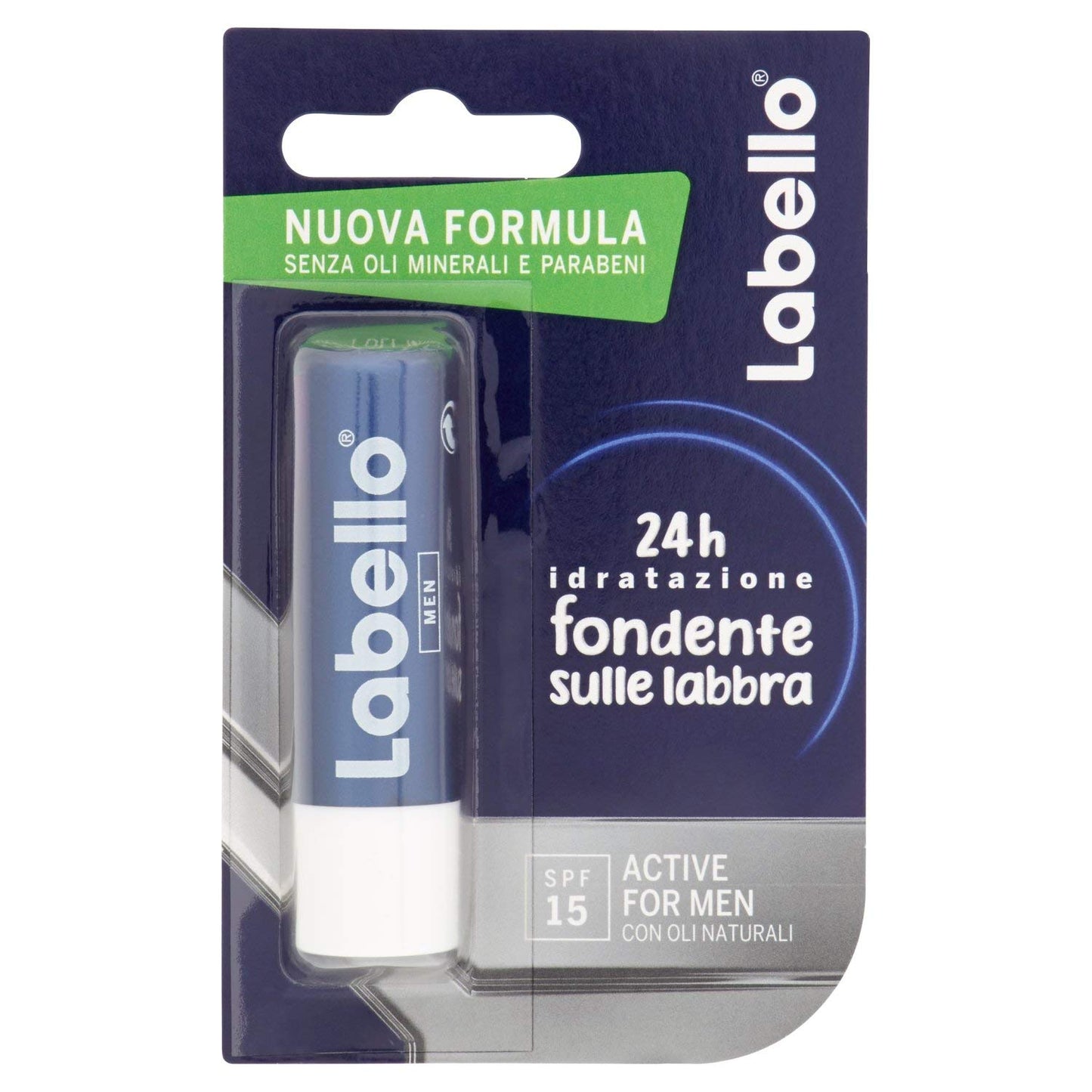 Labello Active For Men Formula senza Oli Minerali e Parabeni, 24H di Idratazione, SPF 15 - 18 g