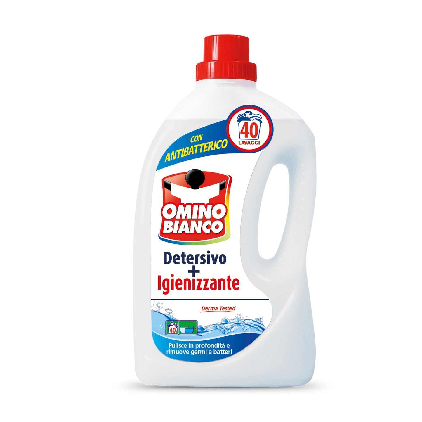 Omino Bianco - Detersivo Lavatrice Igienizzante Liquido, 240 Lavaggi, Igienizza i Capi e Rimuove Germi e Batteri, Formato Convenienza, 2000 ml x 6 Confezioni