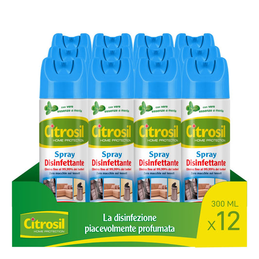 Citrosil Home Protection - Spray Disinfettante Superfici Multiuso, Elimina Fino al 99,9% dei Batteri, con Vere Essenze di Menta, 300 ml x 12 Confezioni