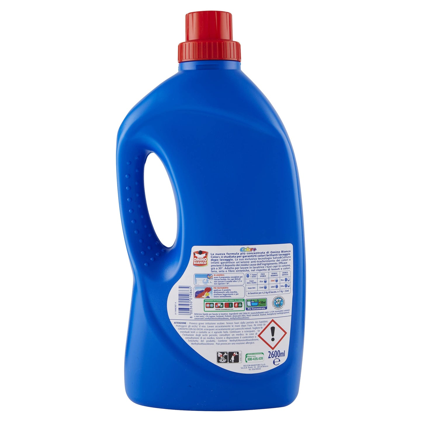 Omino Bianco - Detersivo Lavatrice Liquido Color+, 312 Lavaggi, Specifico per Capi Colorati, Tecnologia Salva i Colori e Cattura il Grigiore, 2600 ml x 6 Confezioni