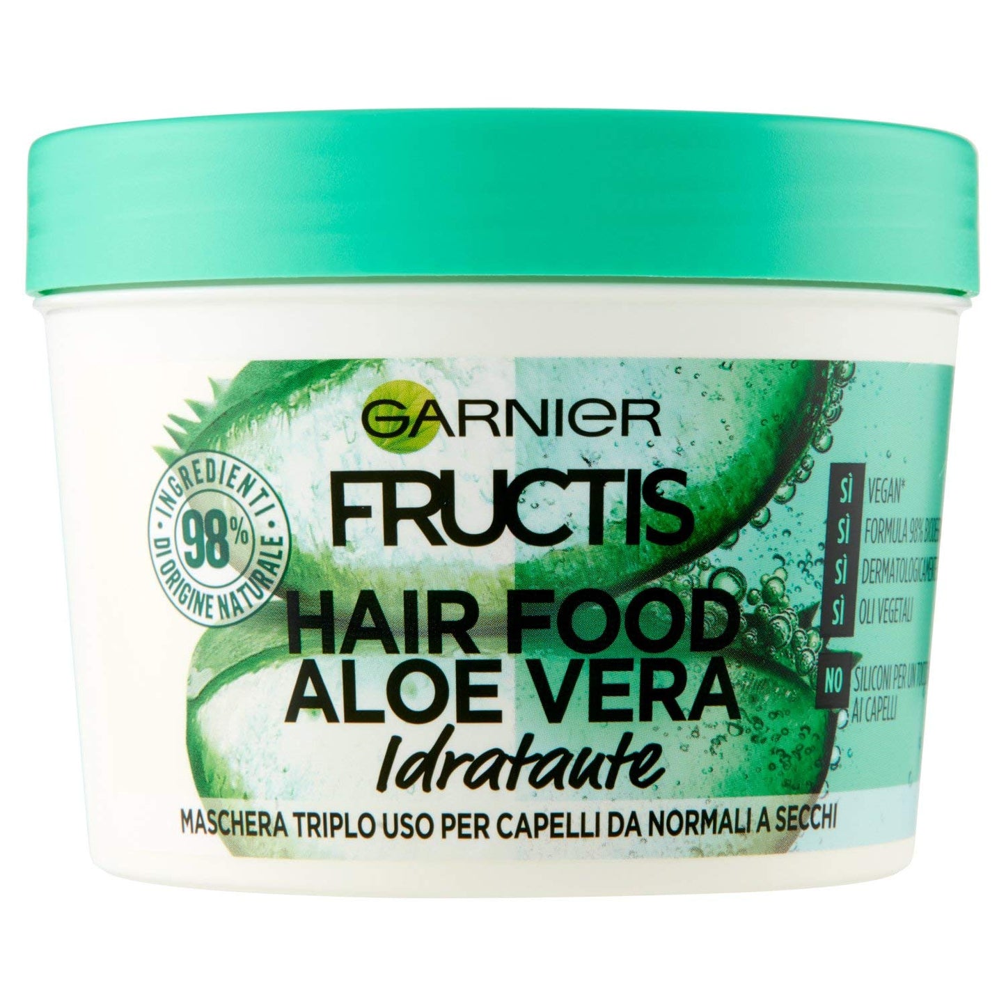 Garnier Fructis Hair Food Aloe Vera Maschera Riparatrice 3 in 1 con Formula Vegana con 97% ingredienti di origine naturale per Capelli Danneggiati