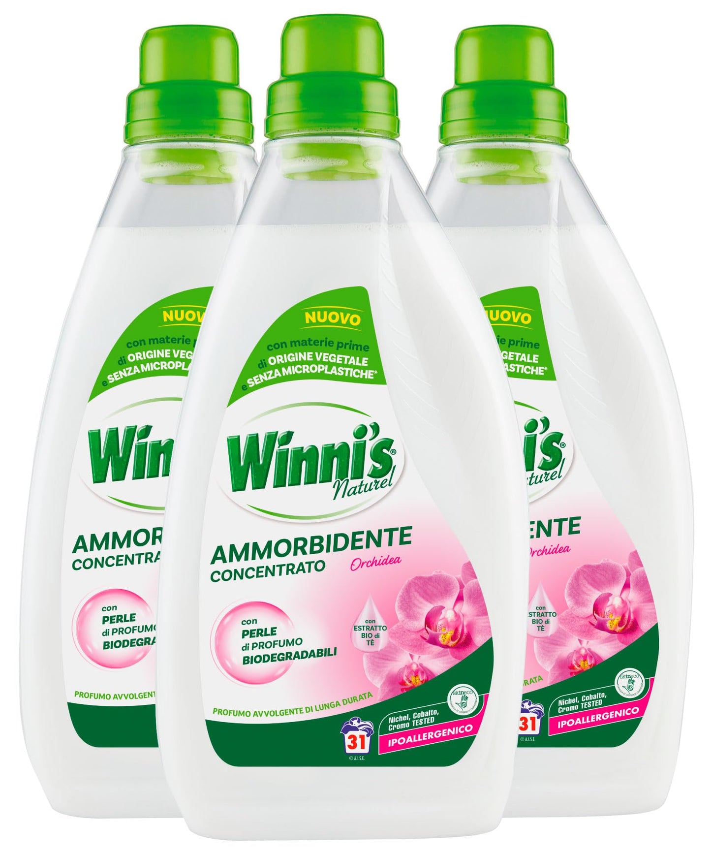 Winni's Naturel Ammorbidente Concentrato per Lavatrice con Fragranza all'Orchidea 31 Lavaggi efficace anche a Basse Temperature Ipoallergenico - 3 Flaconi da 775 ml
