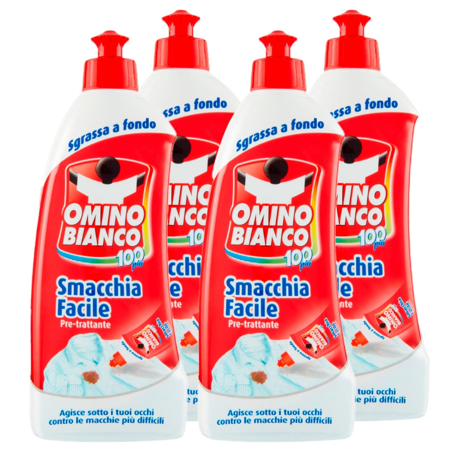 Omino Bianco - Pre-trattante Smacchia Facile, Smacchiatore Bucato, Delicato su Tessuti, per Capi Scuri e Colorati, 500 ml x 4 Pezzi