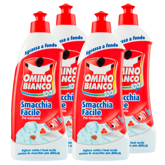 Omino Bianco - Pre-trattante Smacchia Facile, Smacchiatore Bucato, Delicato su Tessuti, per Capi Scuri e Colorati, 500 ml x 4 Pezzi