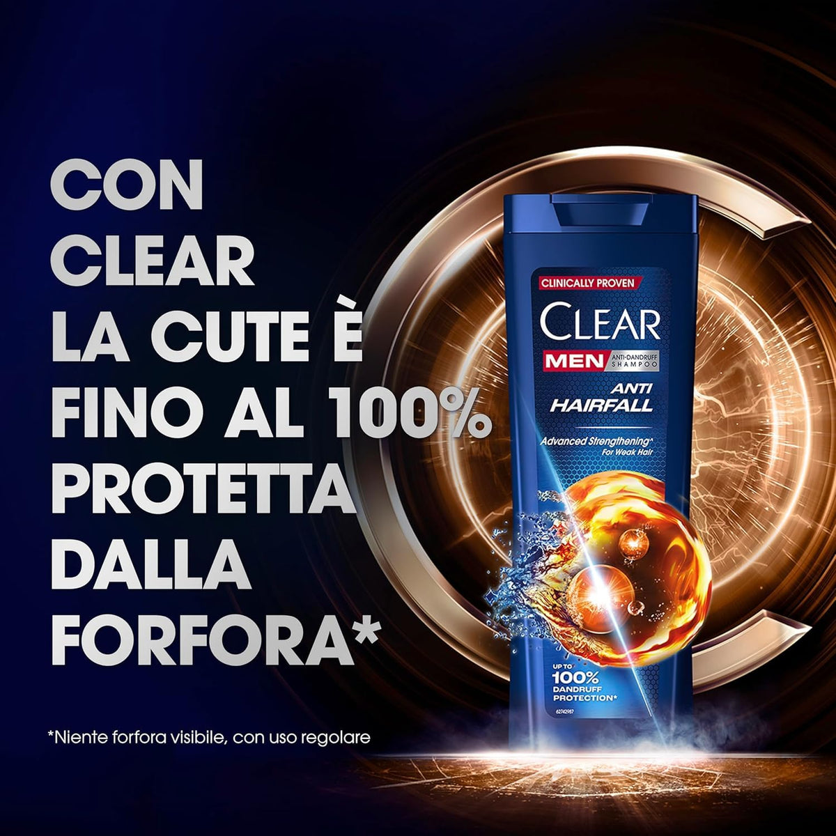 Clear Men Shampoo Antiforfora per capelli fragili Anti Caduta fino al 100% di protezione dalla forfora* 6x 360 ml
