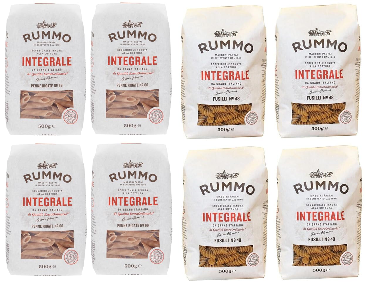Rummo Pasta Integrale Confezione Prova 4x Penne Rigate + 4x Fusilli Pasta Italiana (8 x 500g)