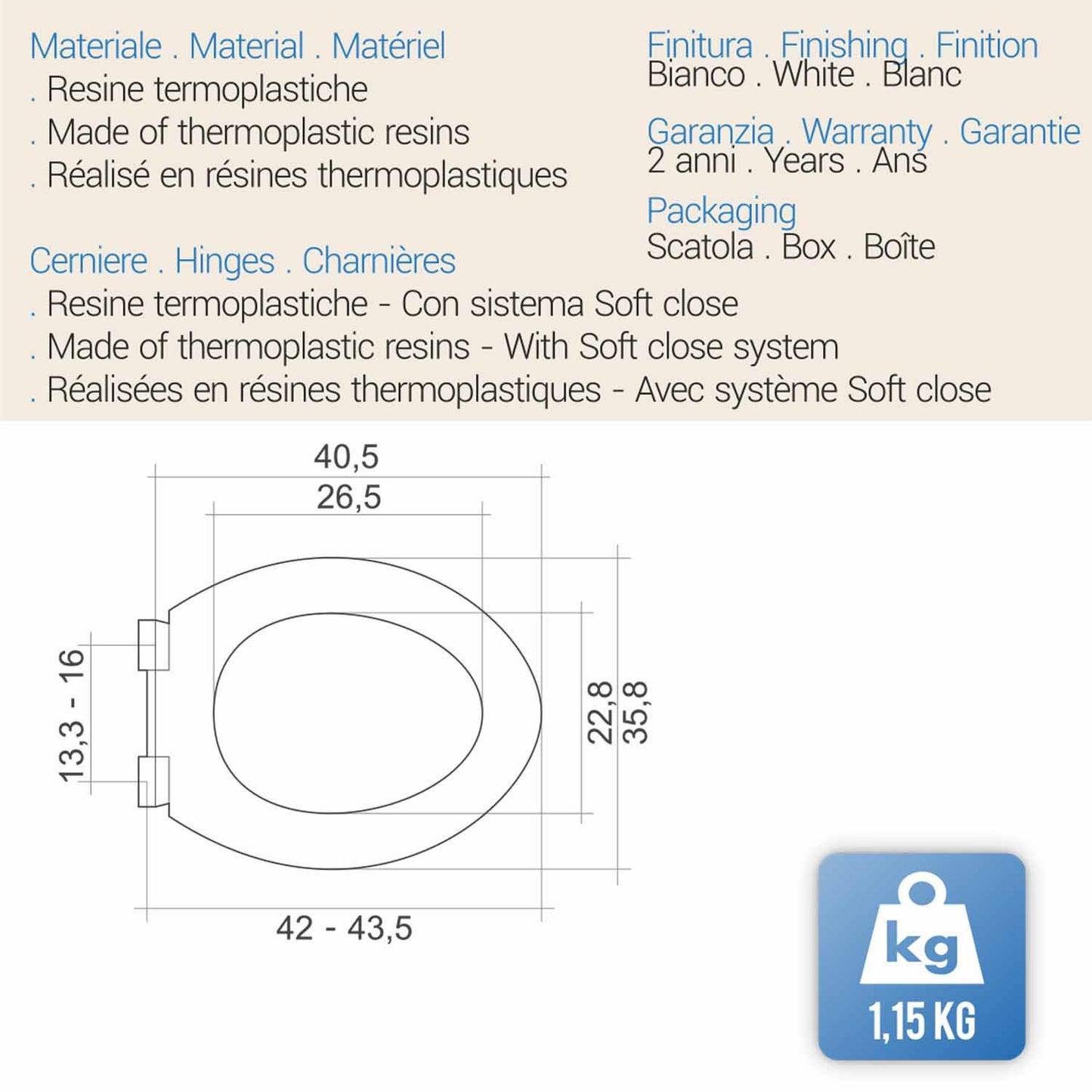 METAFORM Sedile WC Copriwater Copriasse Bianco MOD. Airbag