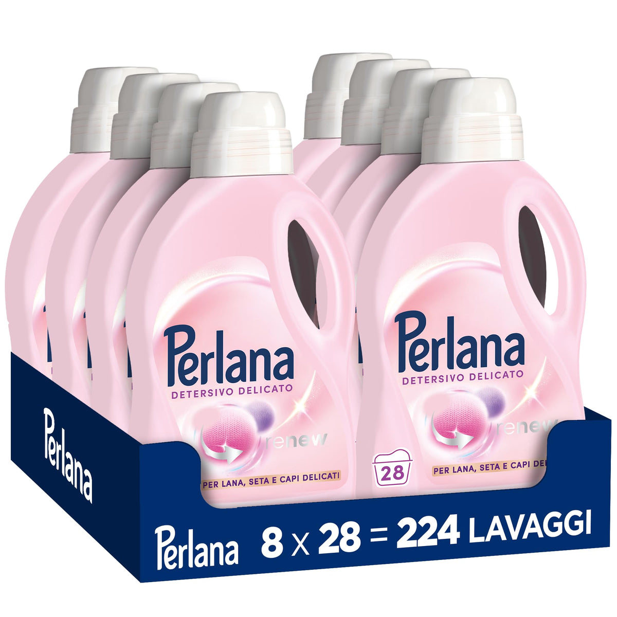 Perlana Detersivo Delicati (8 confezioni da 28 lavaggi), Detersivo lavatrice liquido per lana, seta e delicati, Detersivo delicati per effetto cashmere e fibre rinnovate