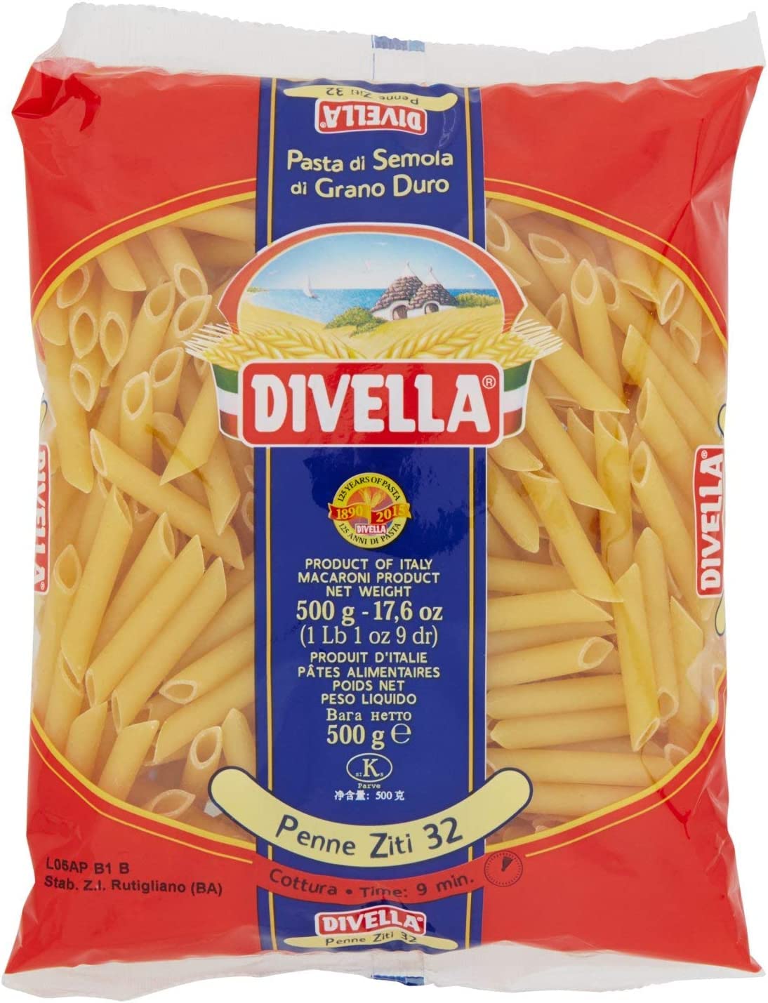 DIVELLA PASTA DI SEMOLA DI GRANO DURO PENNE ZITI 32 GR 500 X 24