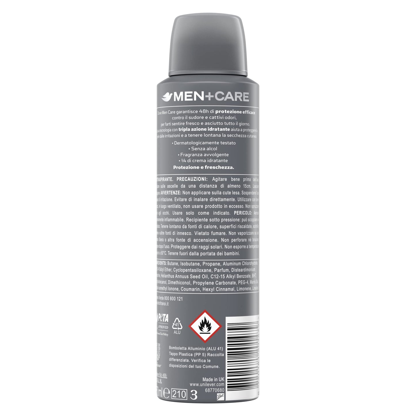 Dove Men+Care Deodorante Spray Talc Mineral & Sandalwood, con 1/4 di Crema Idratante, Deodorante Uomo Antitraspirante Senza Alcol, Fino a 48 Ore di Protezione, 6 pezzi da 150 ml