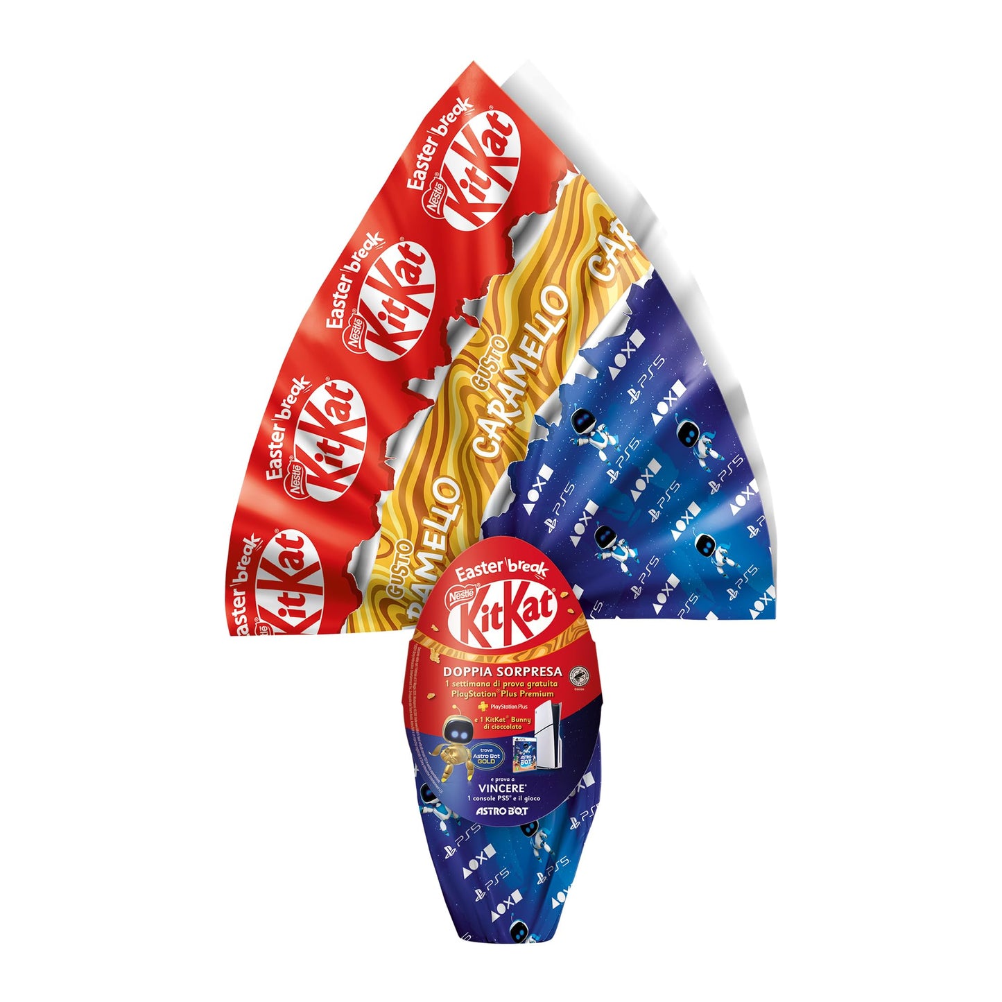 KITKAT Uovo di Pasqua 2025 Cioccolato al Latte al Caramello con Sorpresa e 1 KitKat Bunny 240g