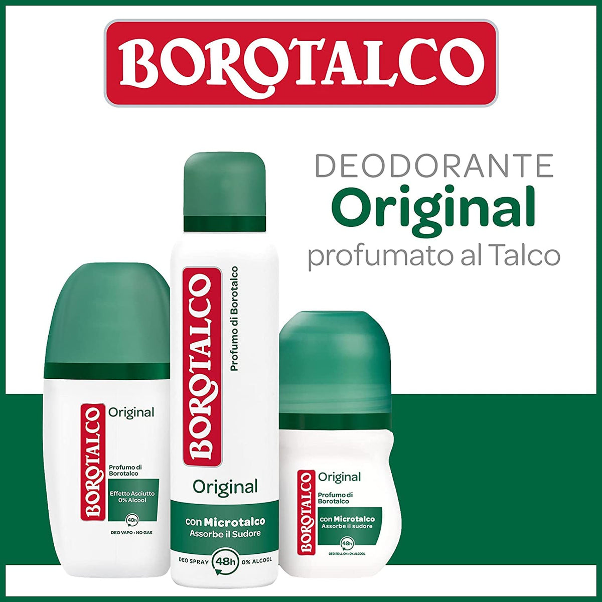 Borotalco, Deodorante Vapo Original con Microtalco, Assorbe il Sudore, Senza Alcool, Pelle Morbida e Idratata, Profumo di Borotalco, Deodorante Uomo e Donna - 6 Flaconi da 75 ml