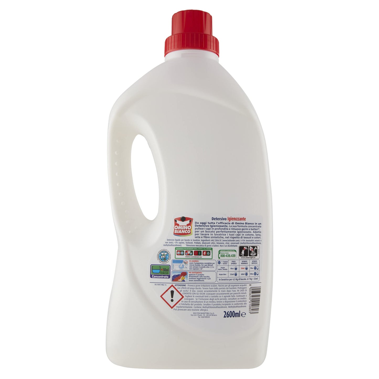 Omino Bianco - Detersivo Lavatrice Igienizzante Liquido, 312 Lavaggi, Igienizza i Capi e Rimuove Germi e Batteri, Formato Convenienza, 2600 ml x 6 Confezioni