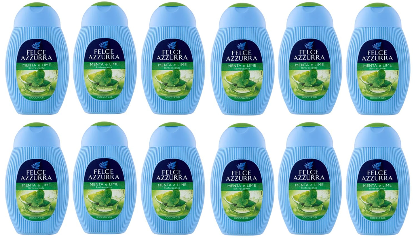 12x Felce Azzurra Menta e Lime Rinfrescante Gel da Doccia - Doccia Gel Bagnoschiuma 250ml
