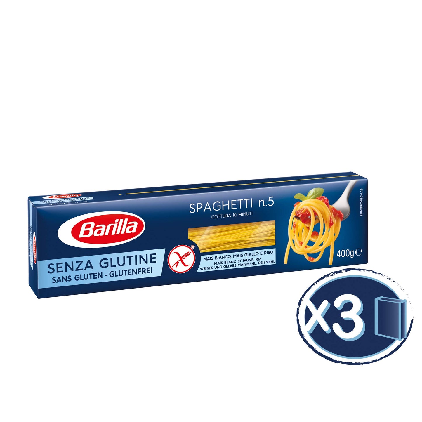 Barilla Variety Pack Senza Glutine, Confezione Composta da 4 Pack di Penne Rigate Senza Glutine 400g, 2 Pack Fusilli Senza Glutine 400g e 3 Pack Spaghetti Senza Glutine 400g