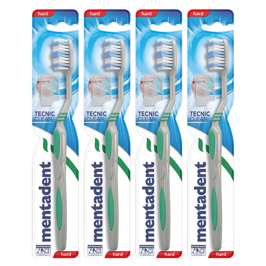 4x Mentadent Tecnic Clean Spazzolino con Setole Dure e Pulisci Lingua - 4 Spazzolini