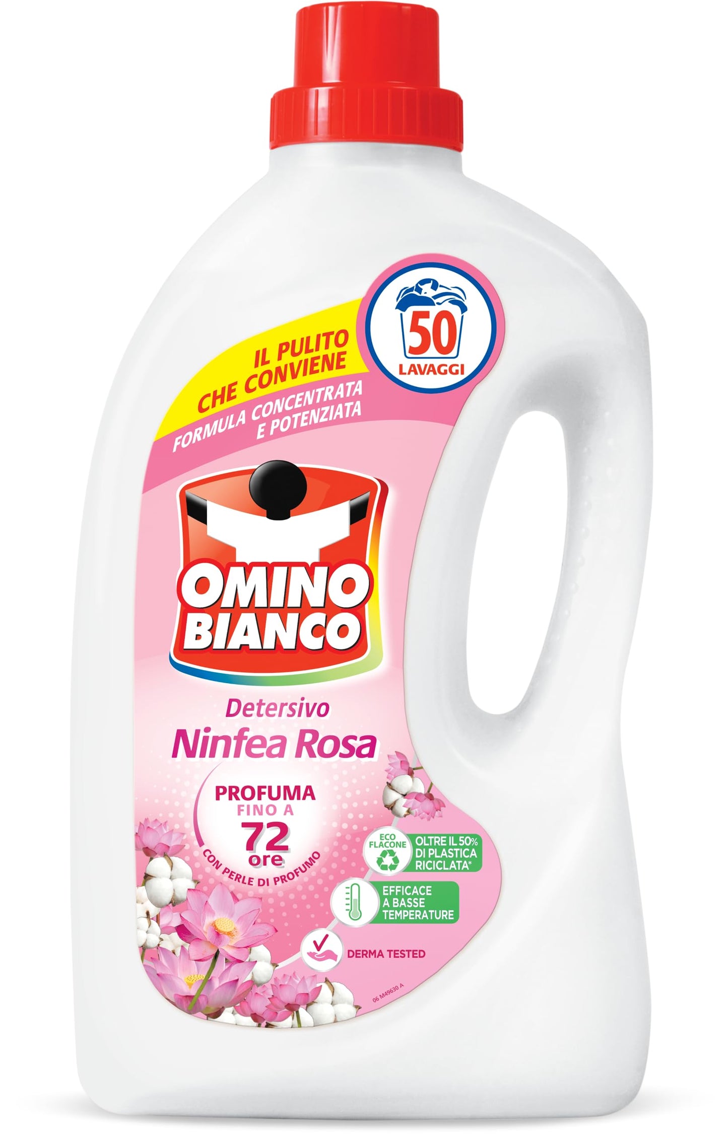 Omino Bianco - Detersivo Lavatrice Liquido, 50 Lavaggi, Rispetta Colori e Tessuti, Fresco Profumo di Ninfea Rosa, 2000 ml