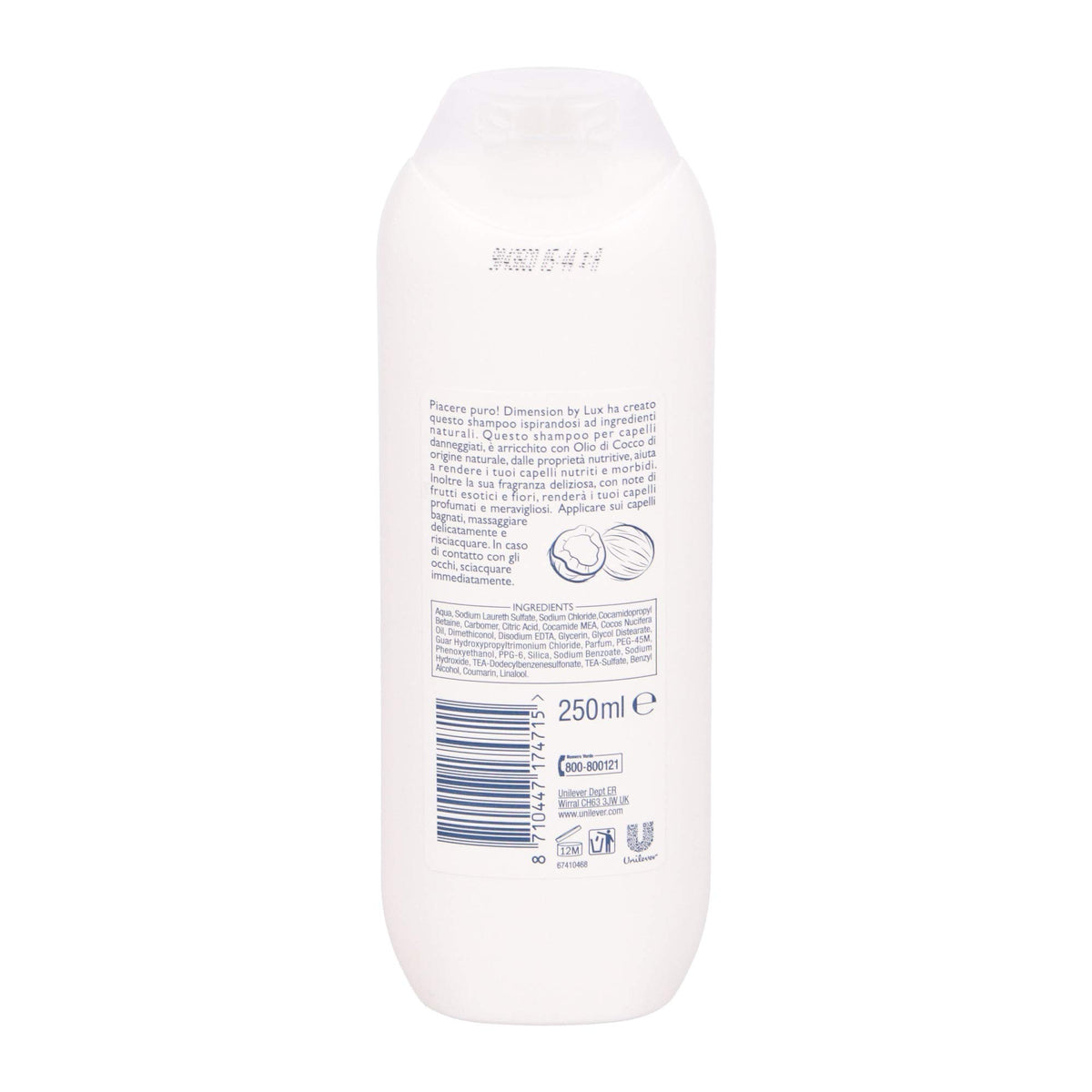 Lux Dimension Shampoo 2in1 New, Trasparente, Cocco, 250 Millilitro