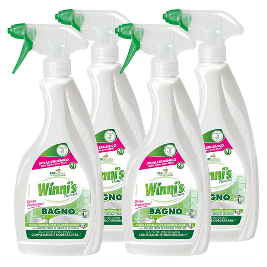 Winni's Naturel Bagno Detergente Spray Senza Risciacquo per Tutte le Superfici Lavabili Ipoallergenico con Materie Prime di Origine Vegetale Completamente Biodegradabili - 4 Flaconi da 500ml