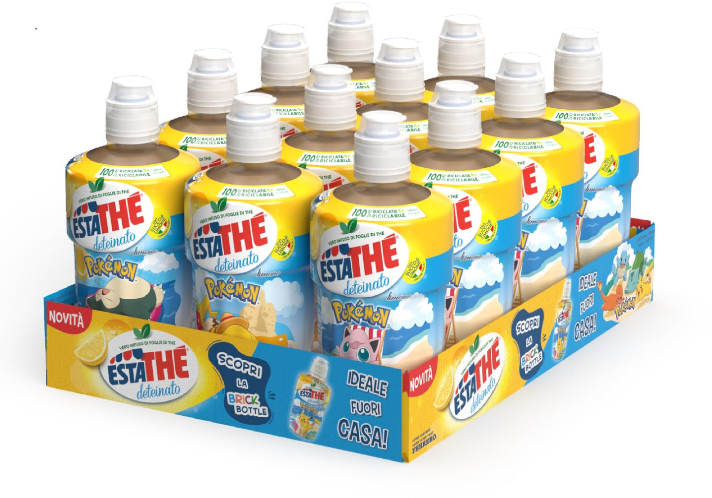 Estathé Deteinato Limone - The Freddo Deteinato con Vero Infuso di Foglie di The e Succo di Limone, Bevanda Analcolica Senza Glutine, 12 Bottiglie da 250 ml