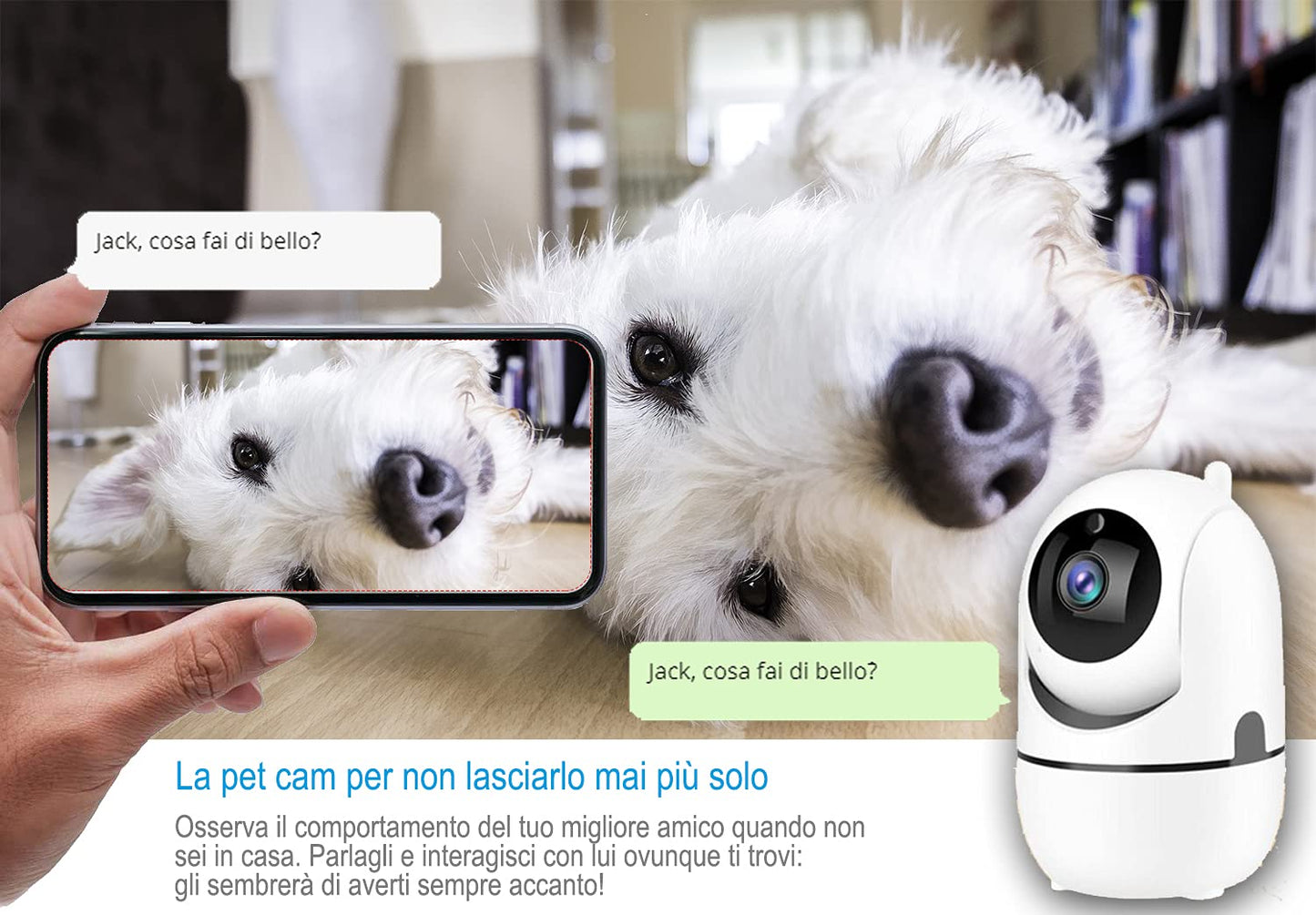 Telecamera Motorizzata Wi-Fi, Mini videocamera sicurezza interno registratore 360 gradi, 1080P, ipcamera Infrarossi, Sensore di Movimento lunga distanza, Audio a due vie, Controllo neonato tramite app