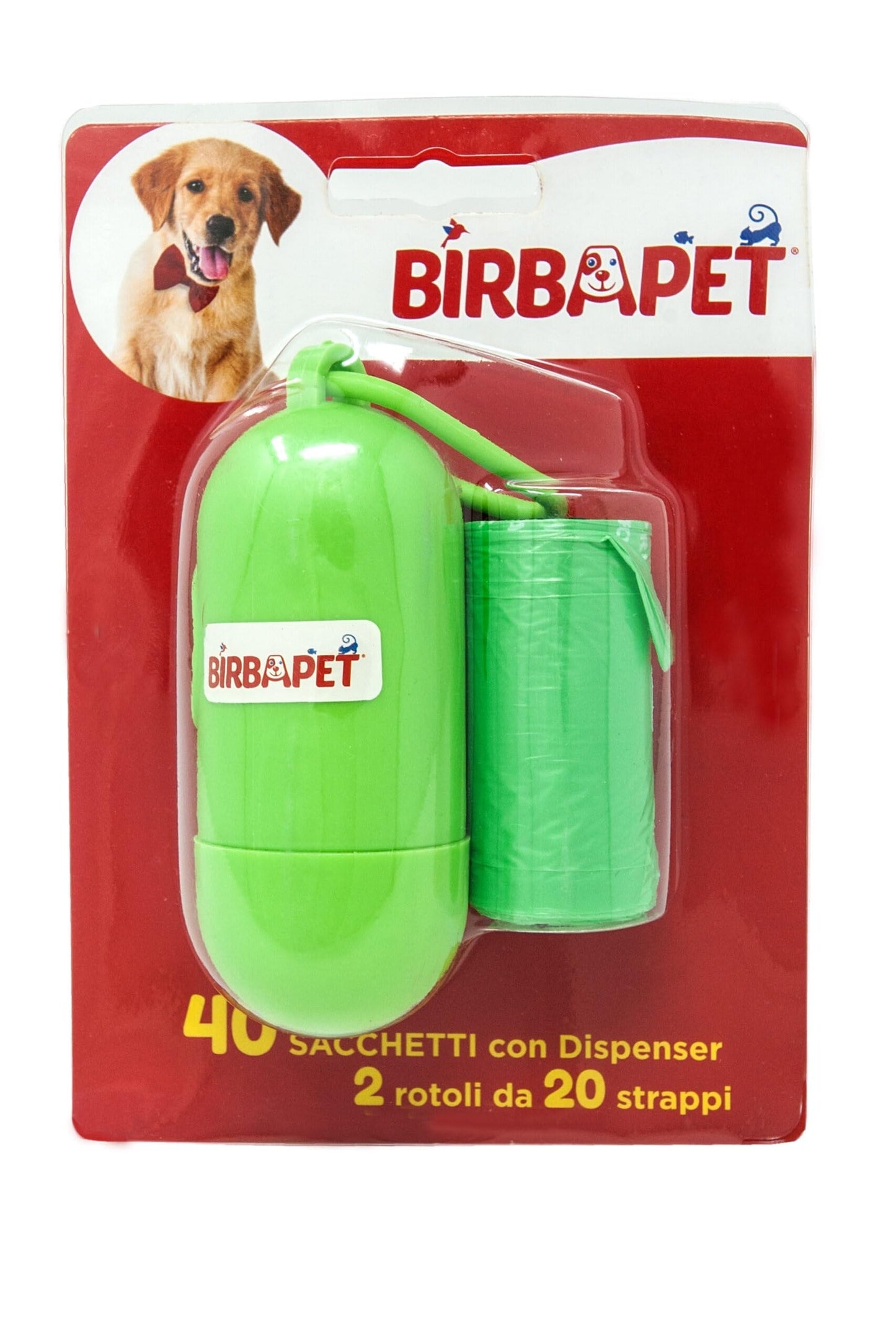 3 confezioni di BIRBAPET bustine igieniche per cani a 2 rotoli x 20 + dispenser verde o nero assortiti (120 bustine)