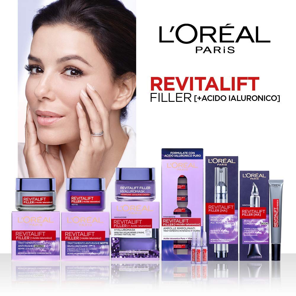 L'Oréal Paris Crema Viso Giorno Revitalift Filler, Azione Antirughe Rivolumizzante con Acido Ialuronico Concentrato, 50 ml
