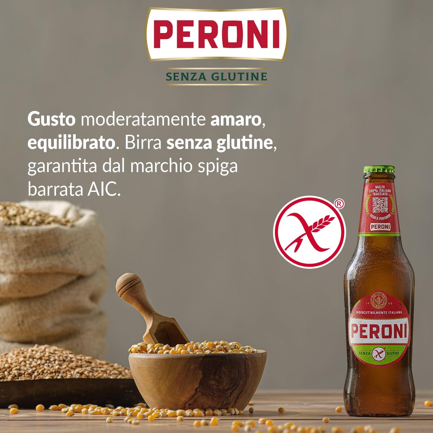 Peroni Birra Senza Glutine, Cassa Birra con 24 Birre in Bottiglia da 33 cl, 7.92 L, Gusto Moderatamente Amaro, Gradazione Alcolica 4.7% Vol
