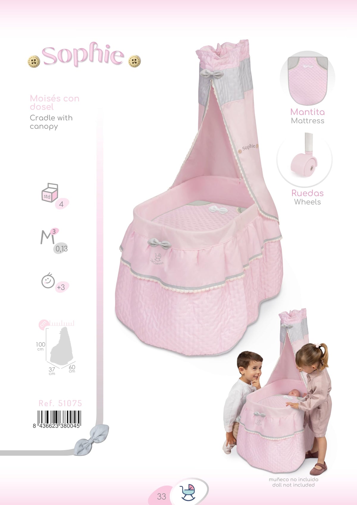Cesta per Bambole Sophie con baldacchino DeCuevas 51075